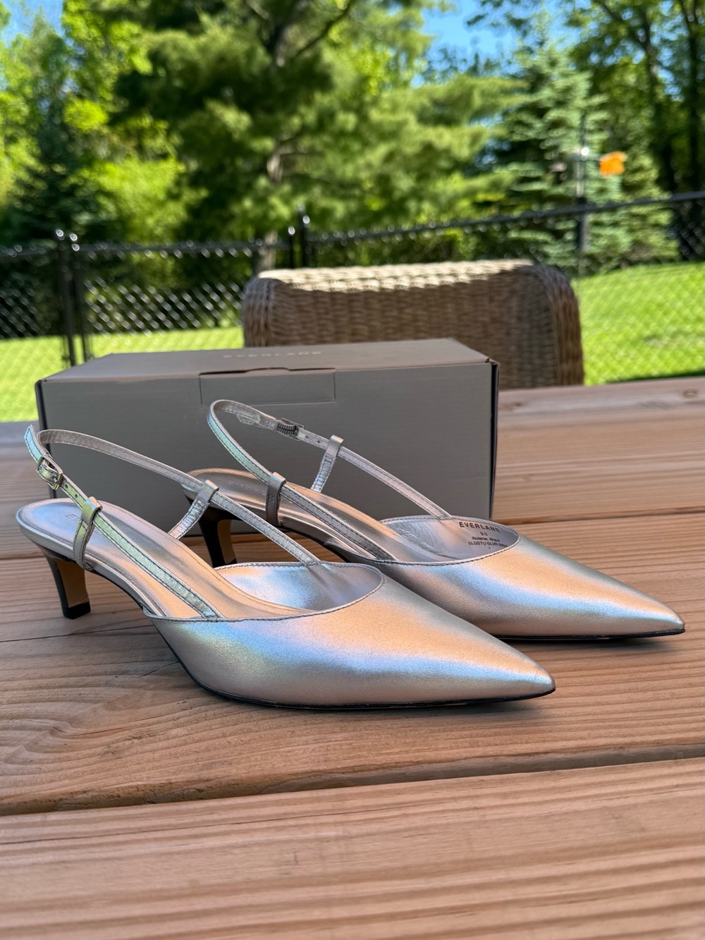 Everlane Studio Slingback Heel Silver Leather Kitten Heel 9.5